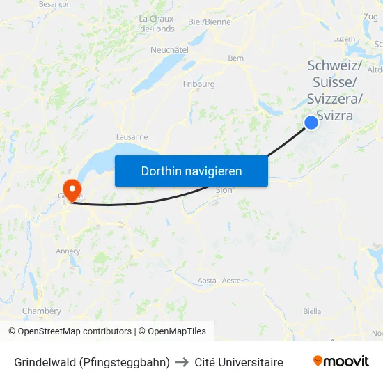 Grindelwald (Pfingsteggbahn) to Cité Universitaire map
