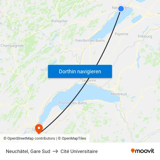 Neuchâtel, Gare Sud to Cité Universitaire map