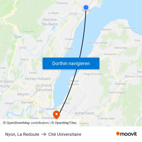 Nyon, La Redoute to Cité Universitaire map