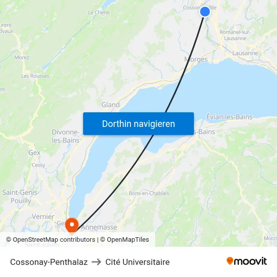 Cossonay-Penthalaz to Cité Universitaire map