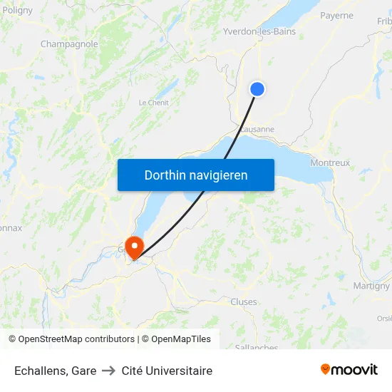Echallens, Gare to Cité Universitaire map