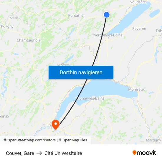 Couvet, Gare to Cité Universitaire map