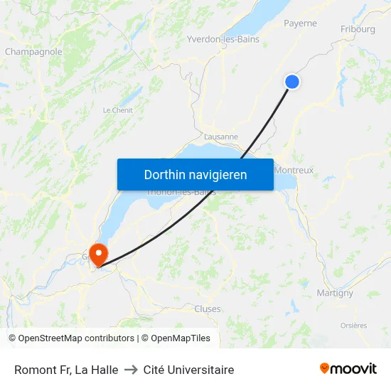 Romont Fr, La Halle to Cité Universitaire map