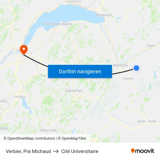 Verbier, Pra Michaud to Cité Universitaire map