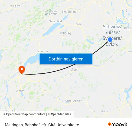 Meiringen, Bahnhof to Cité Universitaire map