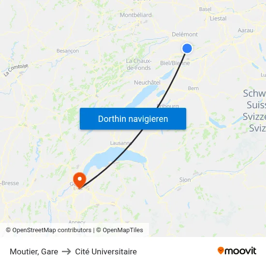 Moutier, Gare to Cité Universitaire map