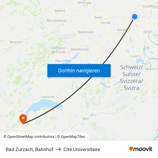 Bad Zurzach, Bahnhof to Cité Universitaire map