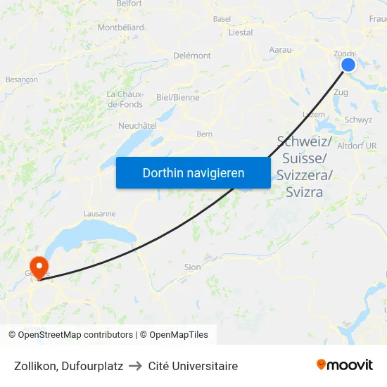 Zollikon, Dufourplatz to Cité Universitaire map
