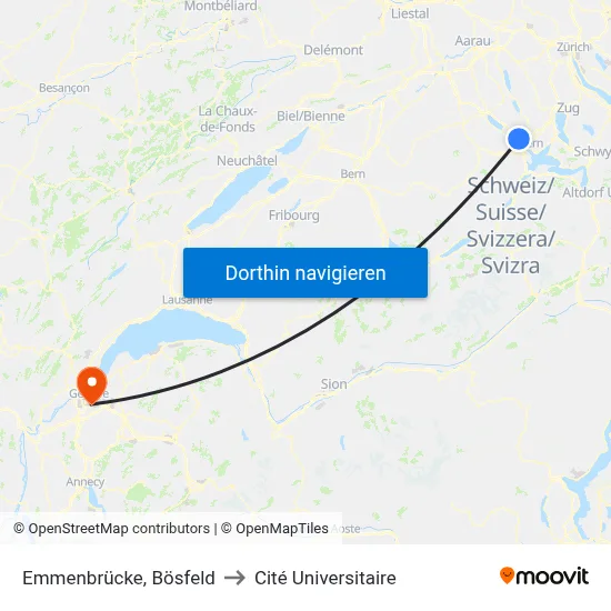 Emmenbrücke, Bösfeld to Cité Universitaire map