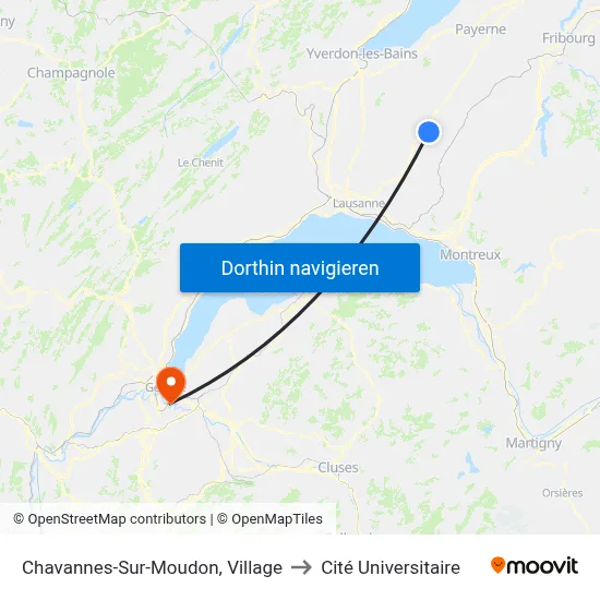 Chavannes-Sur-Moudon, Village to Cité Universitaire map