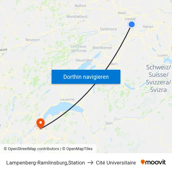 Lampenberg-Ramlinsburg,Station to Cité Universitaire map