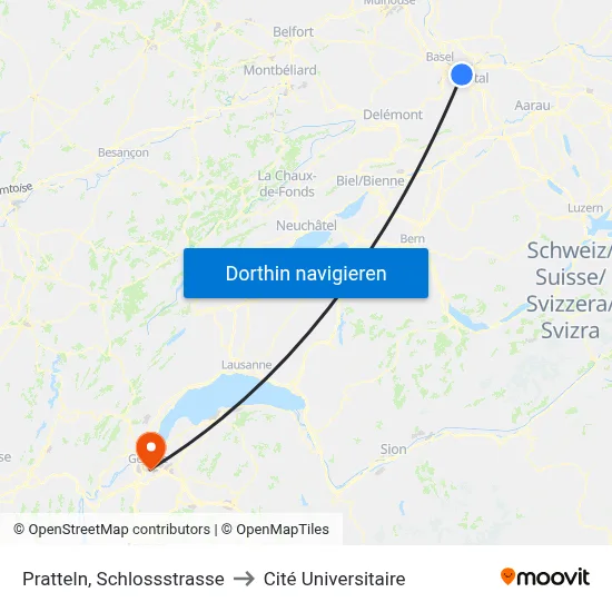 Pratteln, Schlossstrasse to Cité Universitaire map