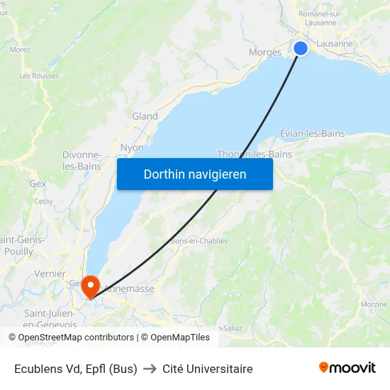 Ecublens Vd, Epfl (Bus) to Cité Universitaire map
