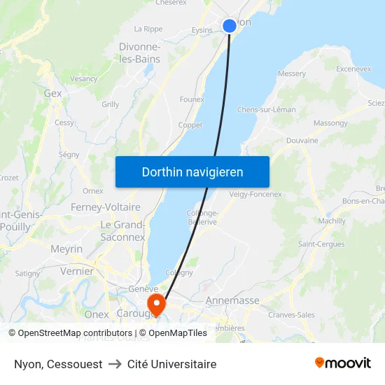 Nyon, Cessouest to Cité Universitaire map