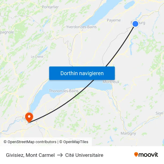 Givisiez, Mont Carmel to Cité Universitaire map