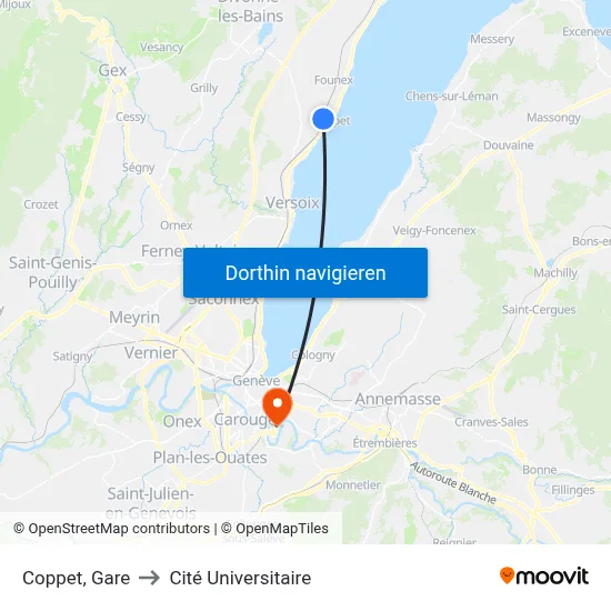 Coppet, Gare to Cité Universitaire map