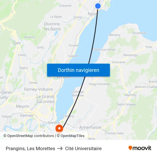 Prangins, Les Morettes to Cité Universitaire map