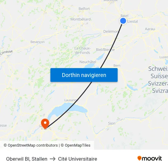 Oberwil Bl, Stallen to Cité Universitaire map