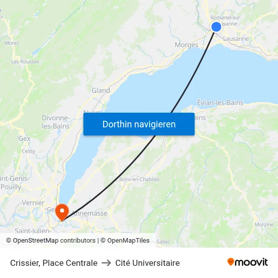 Crissier, Place Centrale to Cité Universitaire map