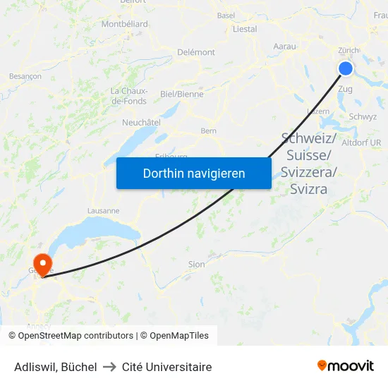 Adliswil, Büchel to Cité Universitaire map