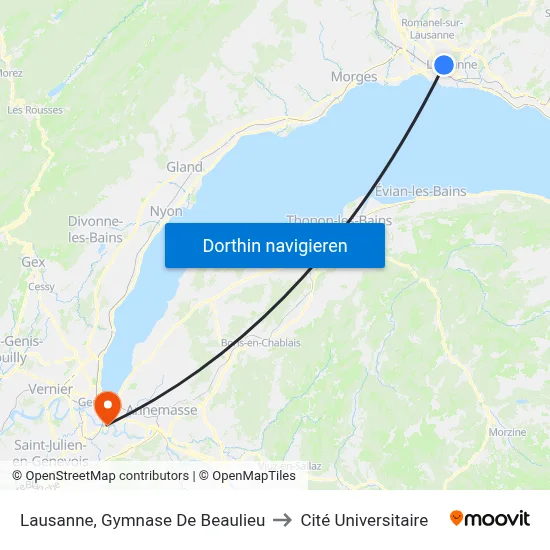 Lausanne, Gymnase De Beaulieu to Cité Universitaire map