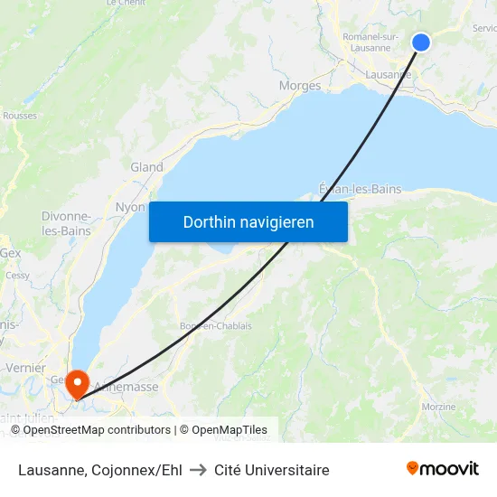 Lausanne, Cojonnex/Ehl to Cité Universitaire map