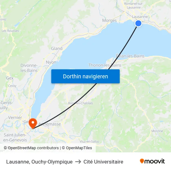 Lausanne, Ouchy-Olympique to Cité Universitaire map