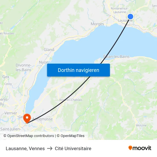 Lausanne, Vennes to Cité Universitaire map