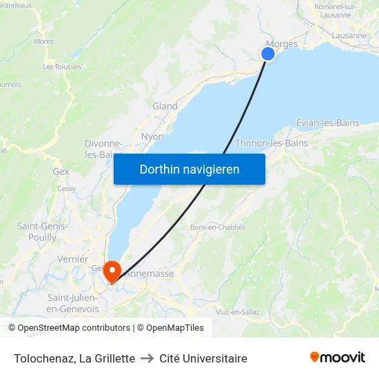 Tolochenaz, La Grillette to Cité Universitaire map