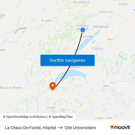 La Chaux-De-Fonds, Hôpital to Cité Universitaire map
