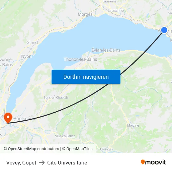 Vevey, Copet to Cité Universitaire map
