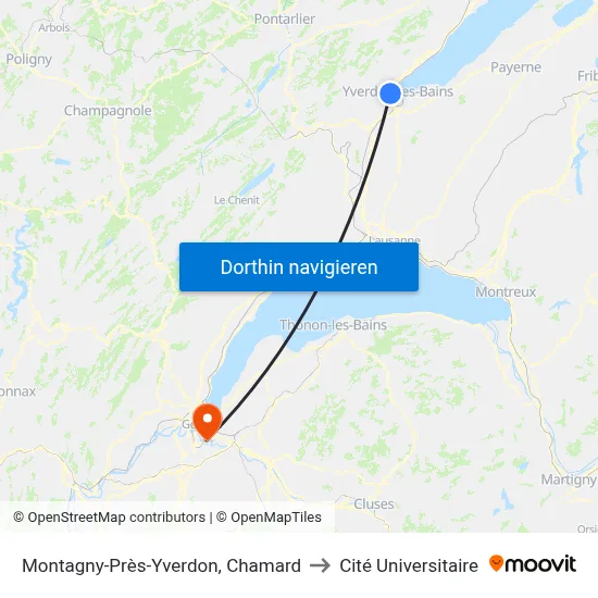 Montagny-Près-Yverdon, Chamard to Cité Universitaire map