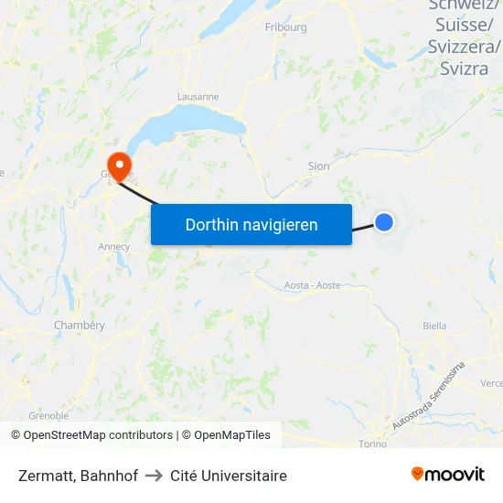Zermatt, Bahnhof to Cité Universitaire map