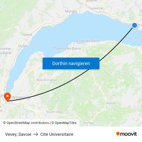 Vevey, Savoie to Cité Universitaire map