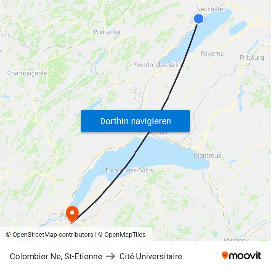 Colombier Ne, St-Etienne to Cité Universitaire map