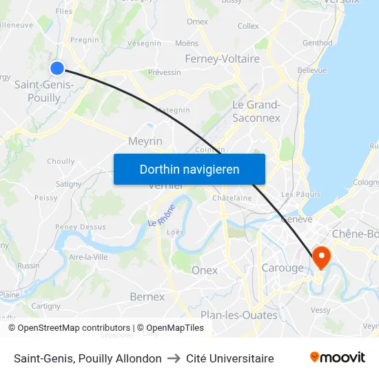 Saint-Genis, Pouilly Allondon to Cité Universitaire map