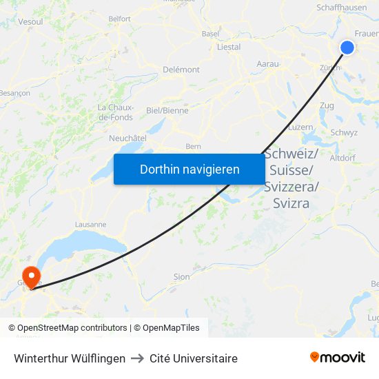 Winterthur Wülflingen to Cité Universitaire map