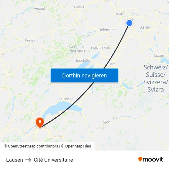 Lausen to Cité Universitaire map