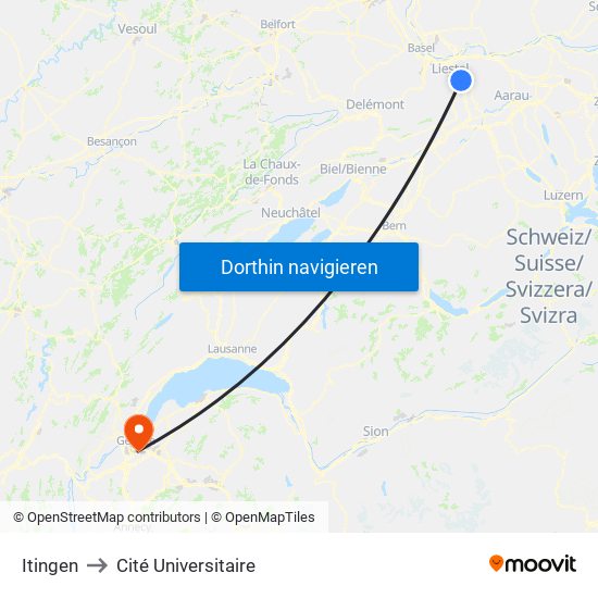 Itingen to Cité Universitaire map