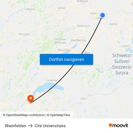 Rheinfelden to Cité Universitaire map