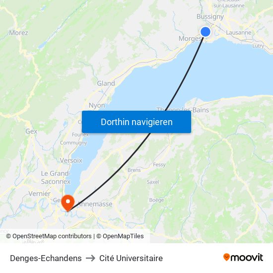 Denges-Echandens to Cité Universitaire map