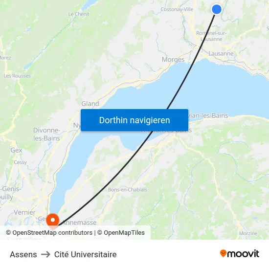 Assens to Cité Universitaire map