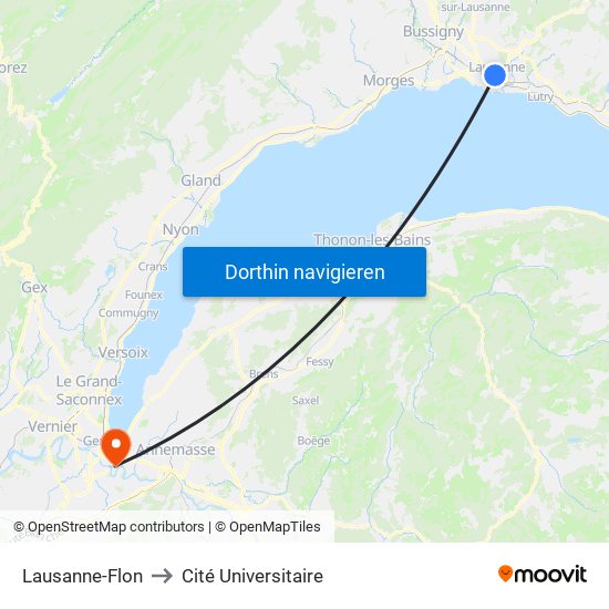 Lausanne-Flon to Cité Universitaire map