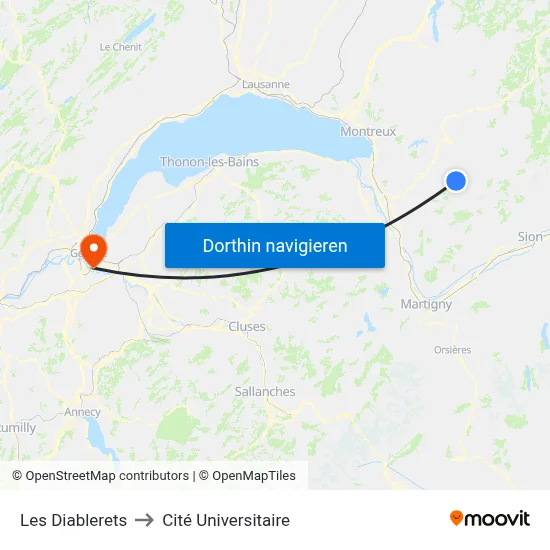 Les Diablerets to Cité Universitaire map
