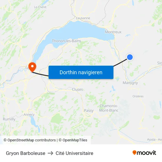 Gryon Barboleuse to Cité Universitaire map