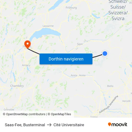 Saas-Fee, Busterminal to Cité Universitaire map