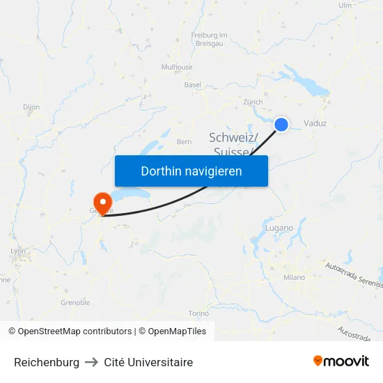 Reichenburg to Cité Universitaire map