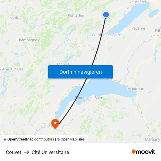 Couvet to Cité Universitaire map