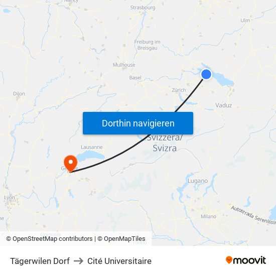 Tägerwilen Dorf to Cité Universitaire map