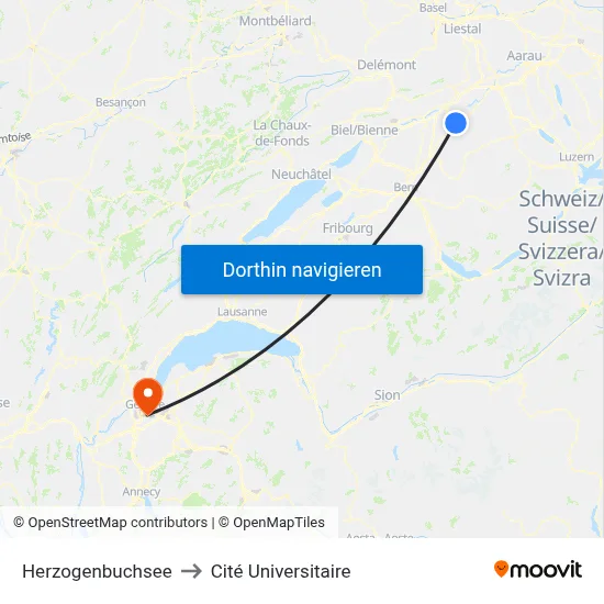 Herzogenbuchsee to Cité Universitaire map